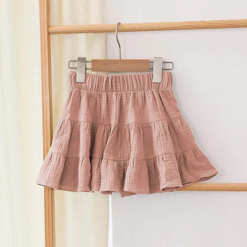 100% Cotton Girls Ruffle Skirt 2022 Summer New Toddler Baby Girl Casual Solid Sweet And Cute Children's Mini Skirts TZ69