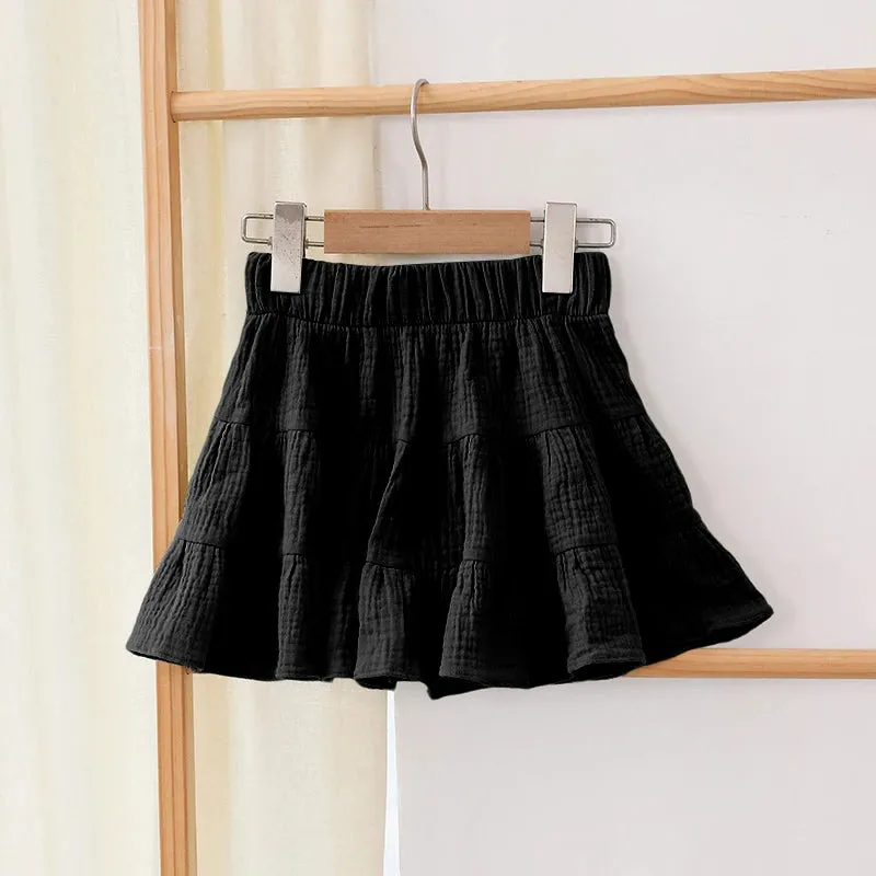 100% Cotton Girls Ruffle Skirt 2022 Summer New Toddler Baby Girl Casual Solid Sweet And Cute Children's Mini Skirts TZ69