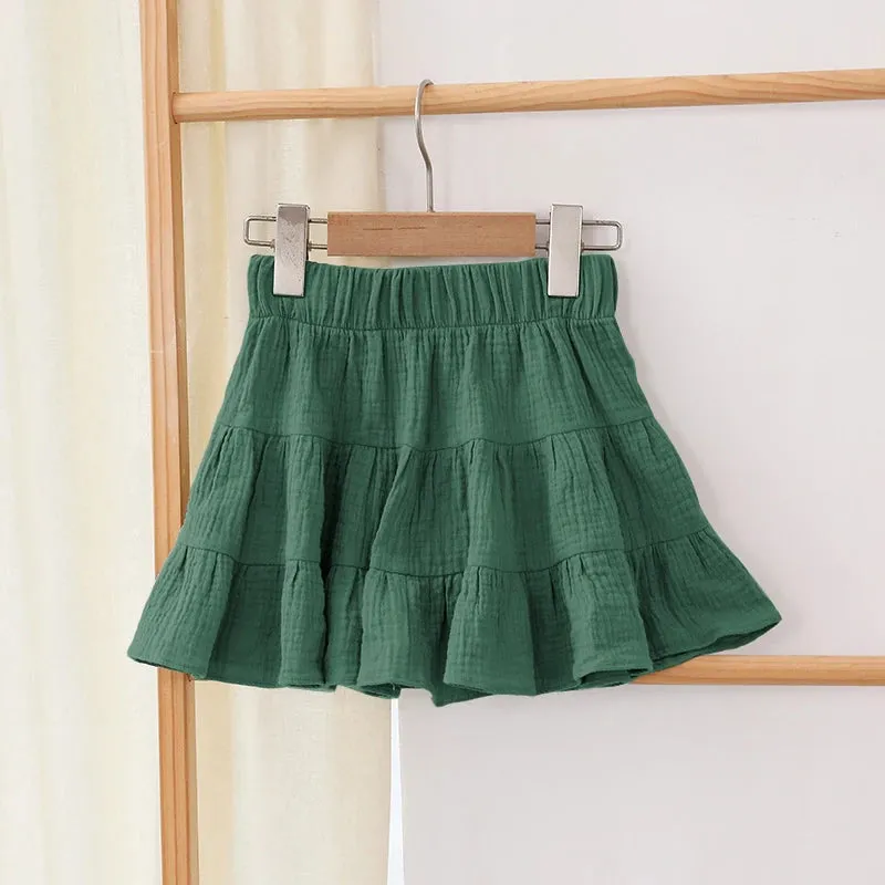 100% Cotton Girls Ruffle Skirt 2022 Summer New Toddler Baby Girl Casual Solid Sweet And Cute Children's Mini Skirts TZ69