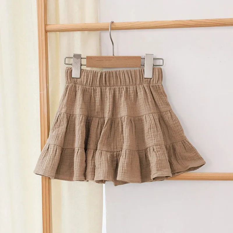 100% Cotton Girls Ruffle Skirt 2022 Summer New Toddler Baby Girl Casual Solid Sweet And Cute Children's Mini Skirts TZ69