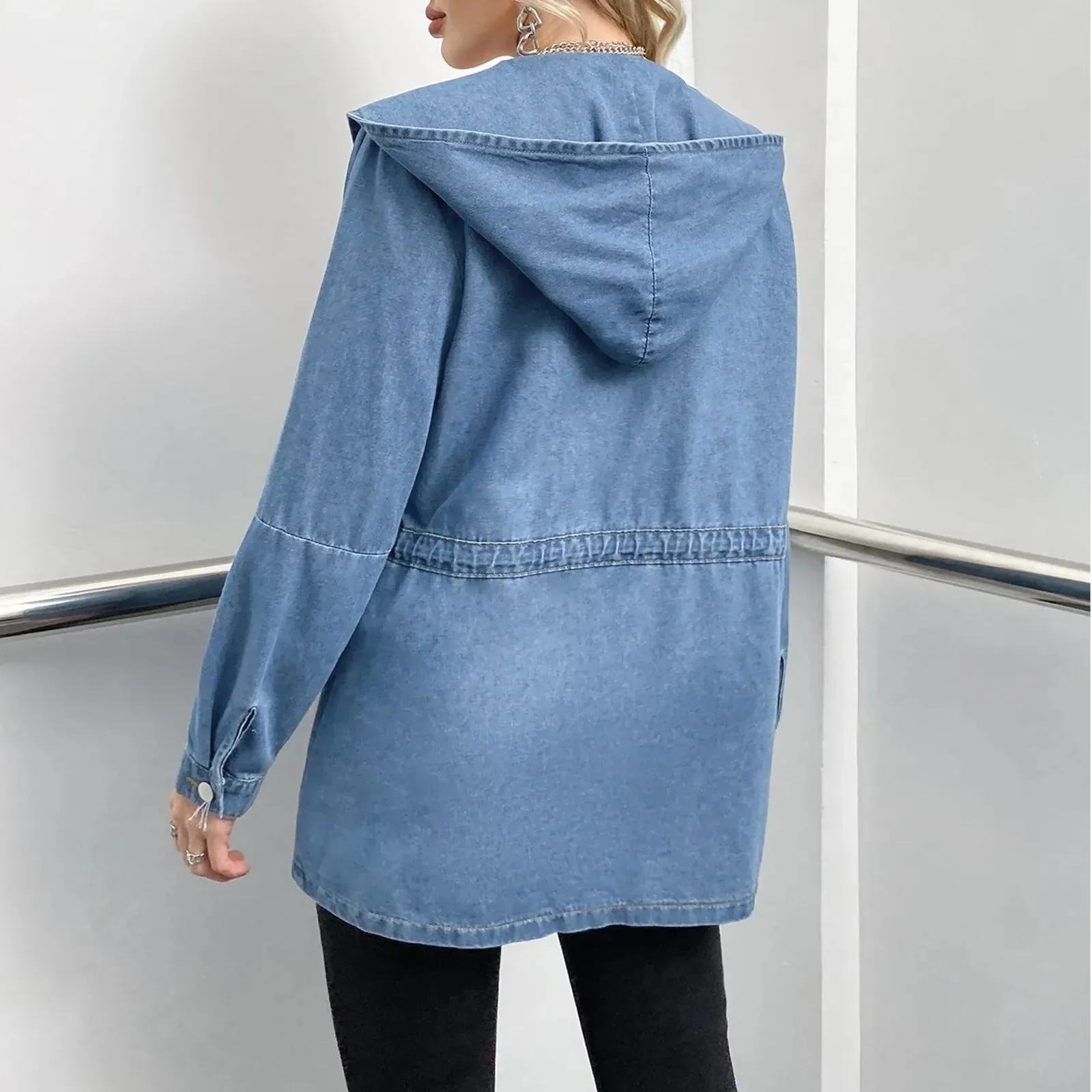 2024 Autumn Winter Oversized Hooded Lapel Open Front Women's Jacket