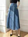 2024 Women's Long Skirt With High Wasit Double Breasted Umbrella Jeans Female Skirt