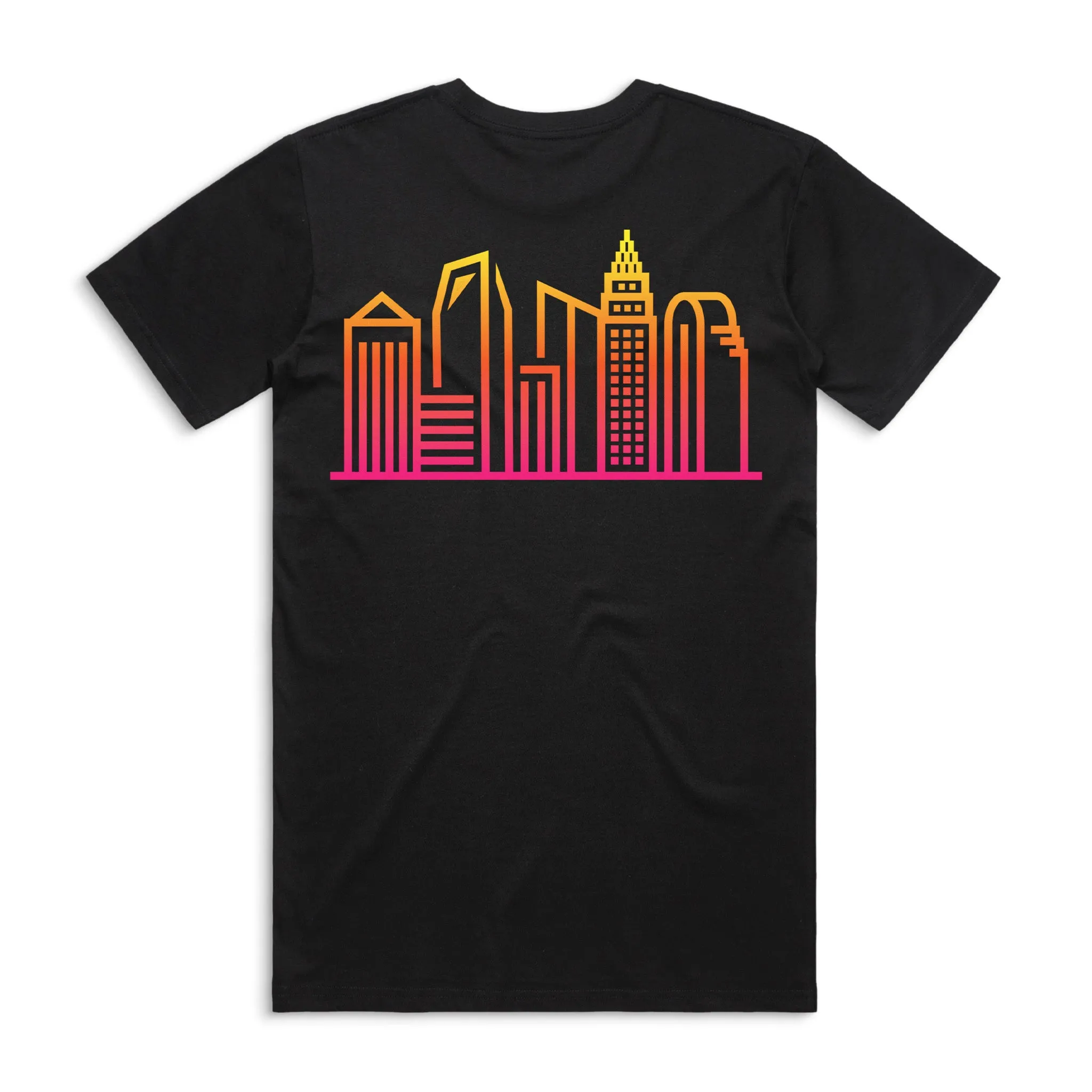 Unisex Black CLT Gradient Skyline Tee with Multicolor Design - 704 Shop