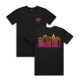 Unisex Black CLT Gradient Skyline Tee with Multicolor Design - 704 Shop