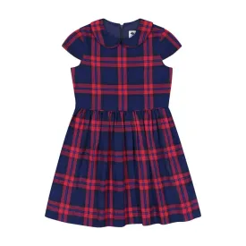 Anna Cap Sleeve Dress - Navy Red Plaid