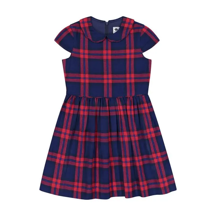 Anna Cap Sleeve Dress - Navy Red Plaid