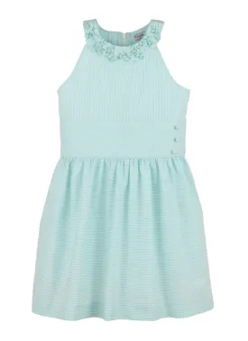 Aqua Stripe Kathering Dress With Floral Neckline