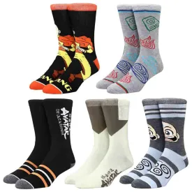 Avatar: The Last Airbender - Aang & Bending Symbols Crew Socks (5 Pairs) - Bioworld