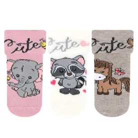 Baby Girl Anti-Slip Terry Socks Cute 3Pk (0-18mths)