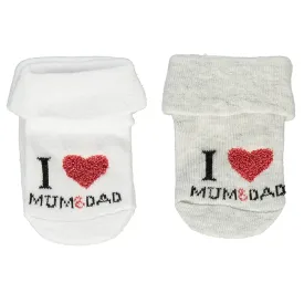 Bebetto Baby Turnover Socks I Love Mum & Dad 2Pk (0-24mths)