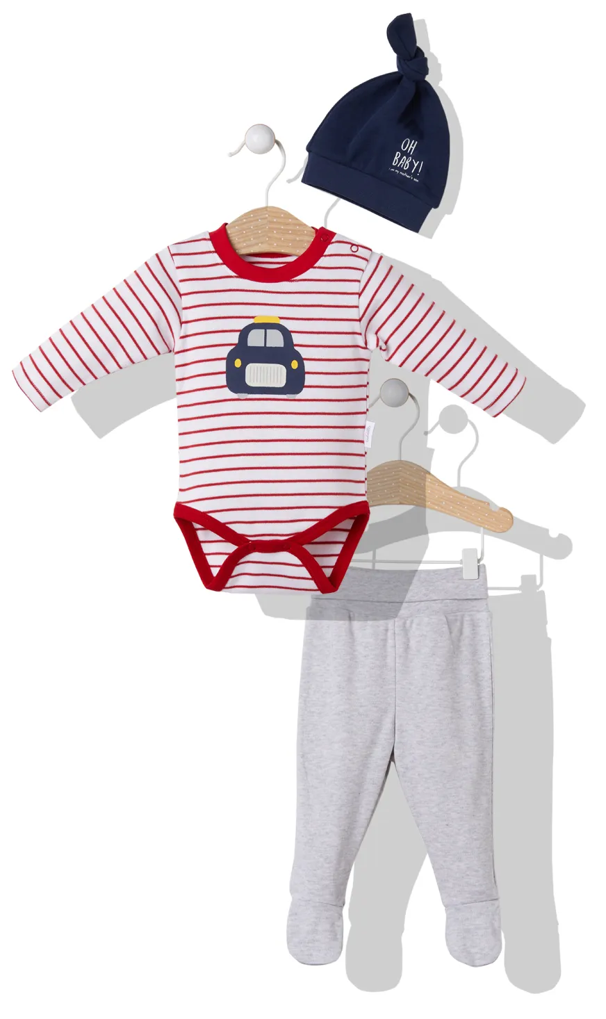 Bebetto Bodysuit, Leggings and Hat Set Car 3-Piece (0-9mths)