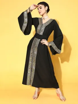 Black Poly Silk Partywear Ethnic Motifs Dresses