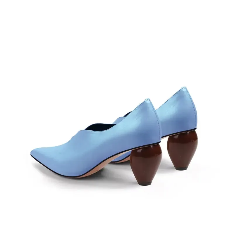 Breigh Blue Curve Shaped Leather Pumps