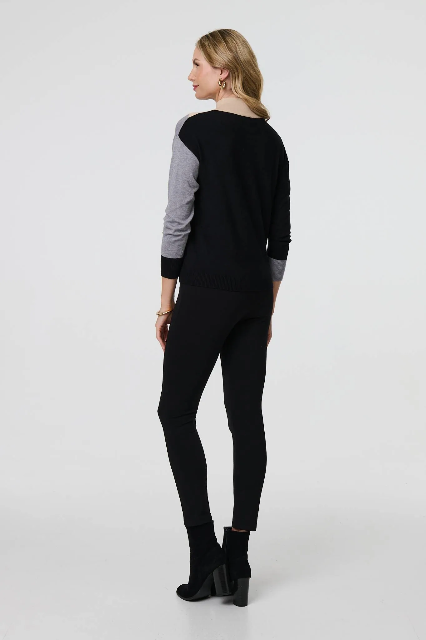 Colour Block High Neck Slim Jumper