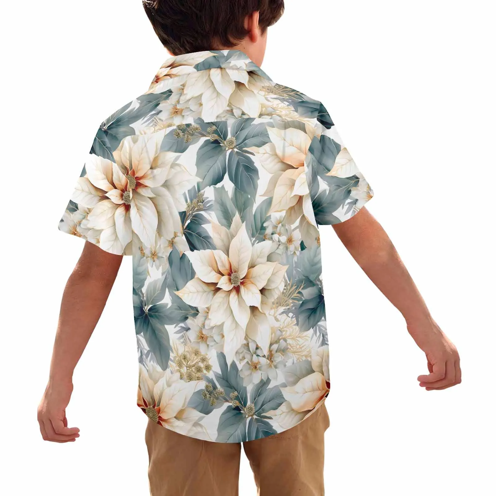 Cream Poinsettia  Little Boys Hawaiian Shirt