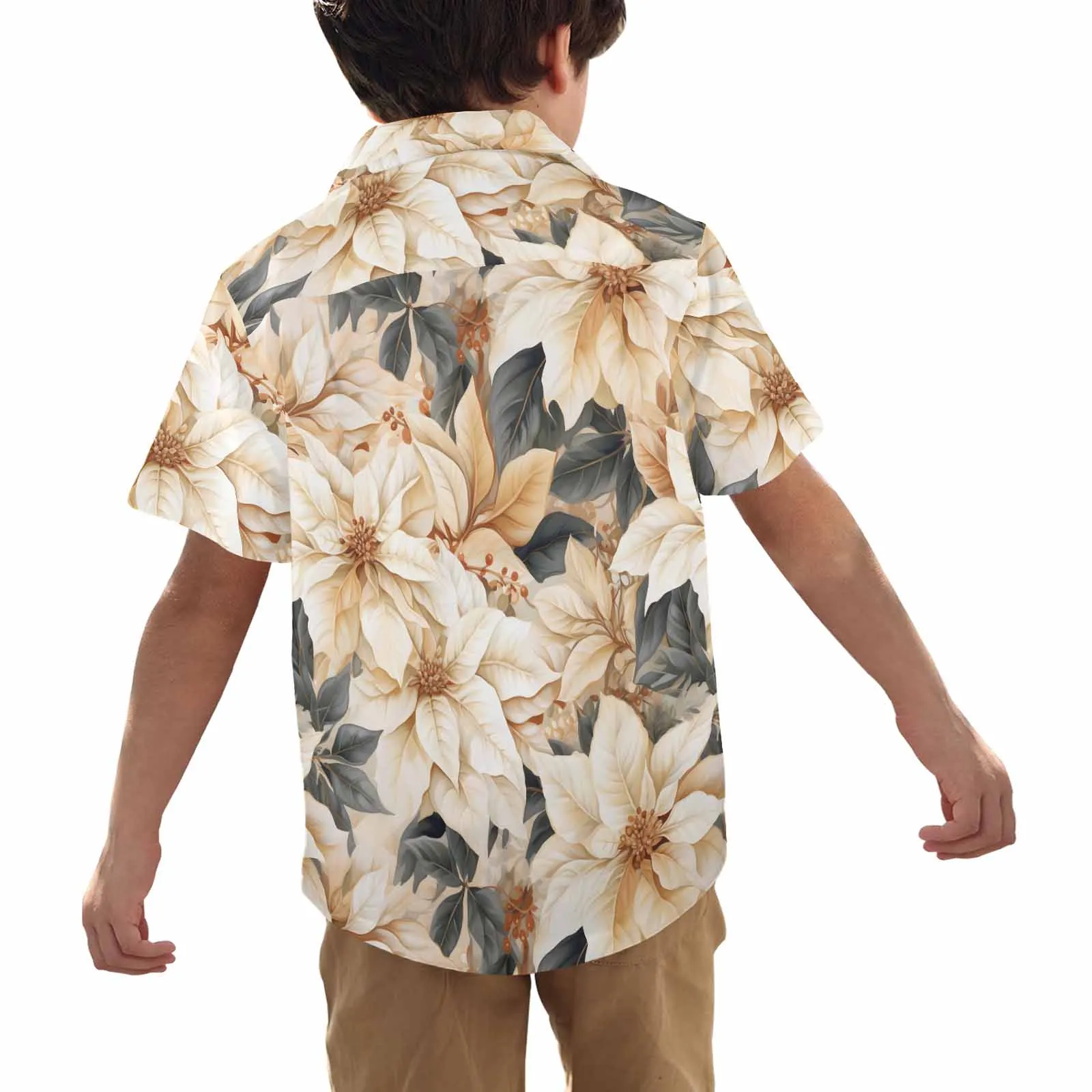 Cream Poinsettia2  Little Boys Hawaiian Shirt