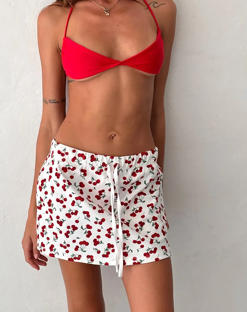 Dheca Mini Skirt in White Cherry Print