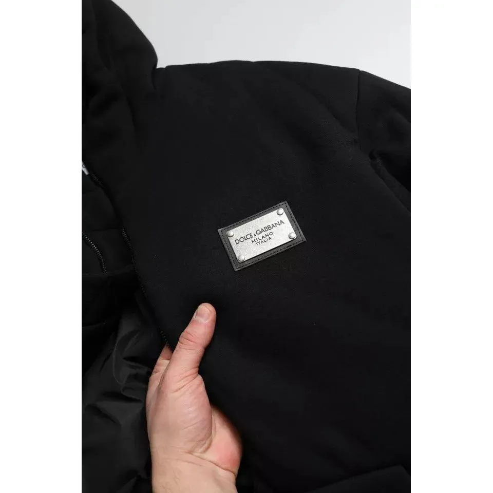 Dolce & Gabbana Black Cotton Hooded Logo Bomber Men Jacket