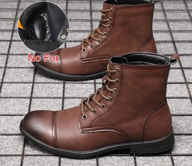 Fashion Casual Winter Boots Lace Up Outdoor Waterproof Handmade Comfortable Business Spring Boots Fur and No Fur Size 48