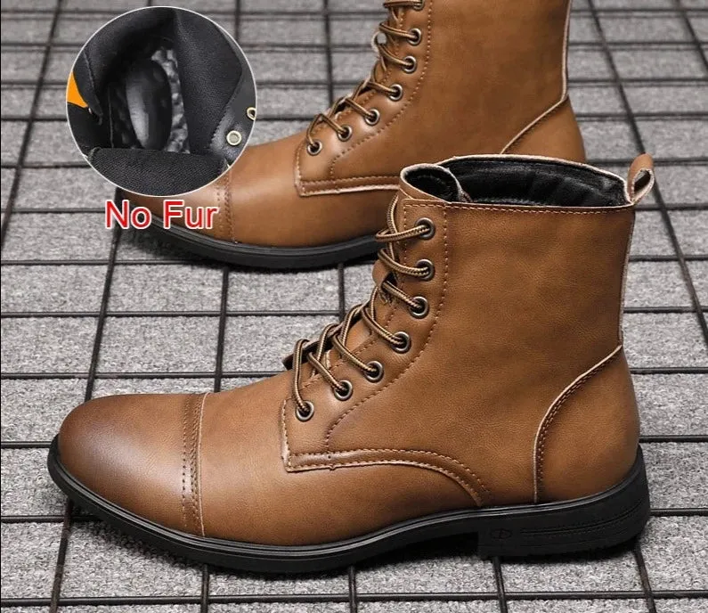 Fashion Casual Winter Boots Lace Up Outdoor Waterproof Handmade Comfortable Business Spring Boots Fur and No Fur Size 48