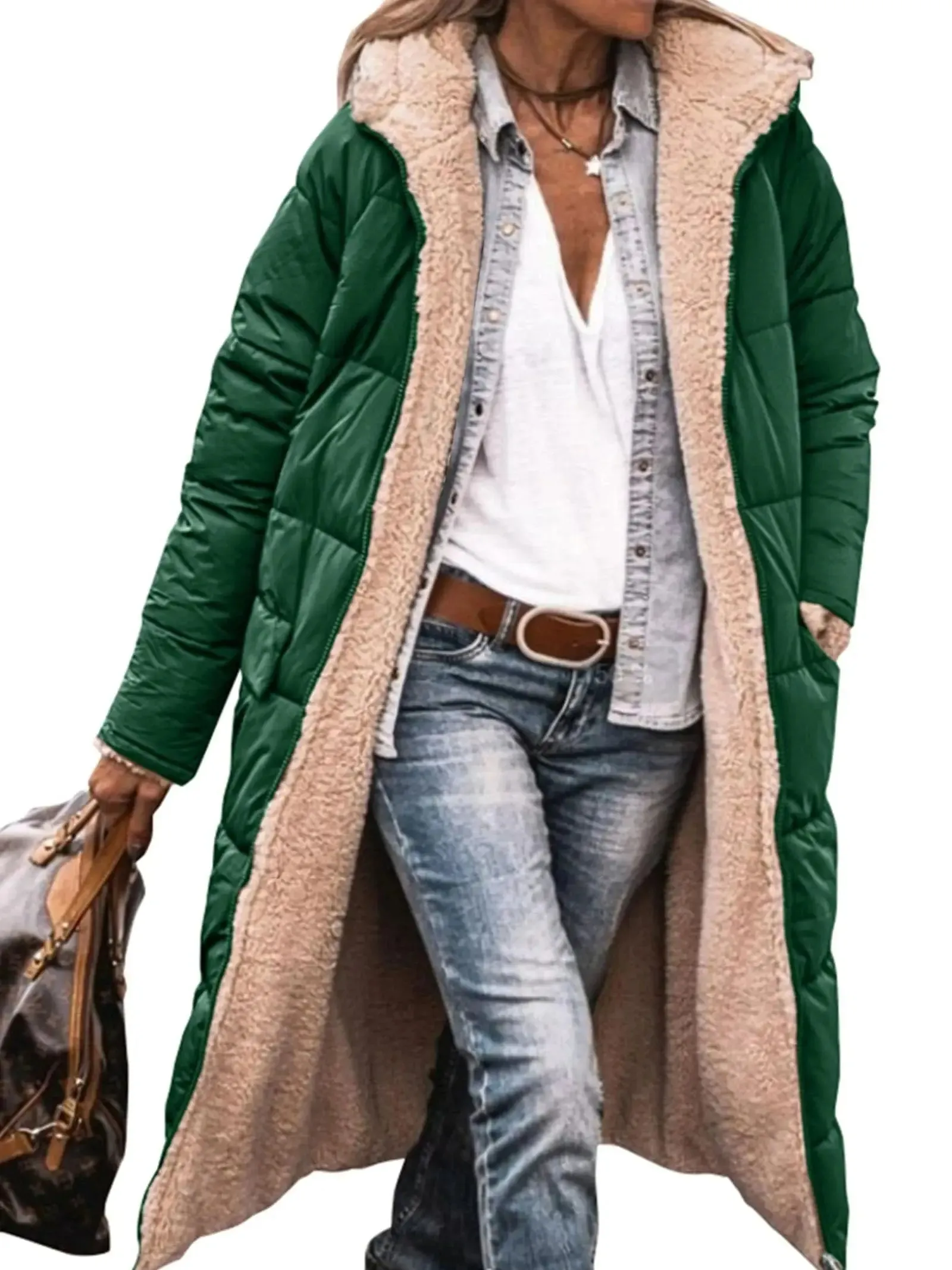 Fashion Casual Women's Winter Warm Coat Jacket Women's Fleece Jacket Wool Long Hooded Outerwear