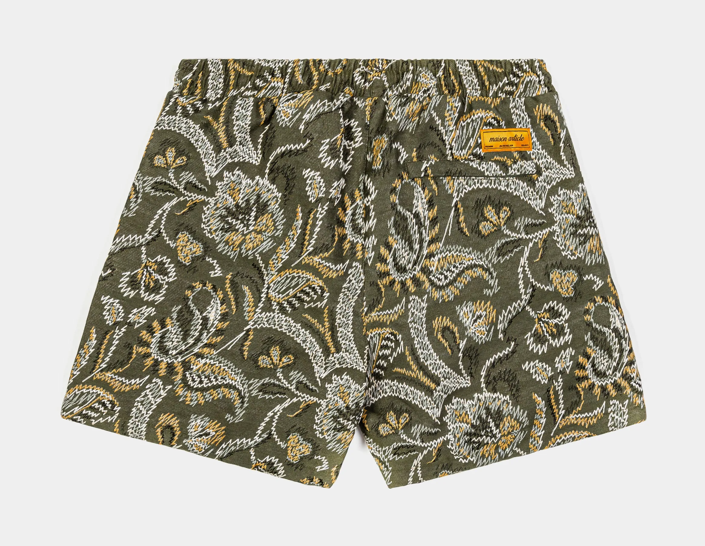 Floral Paisley Woven Mens Shorts (Olive)