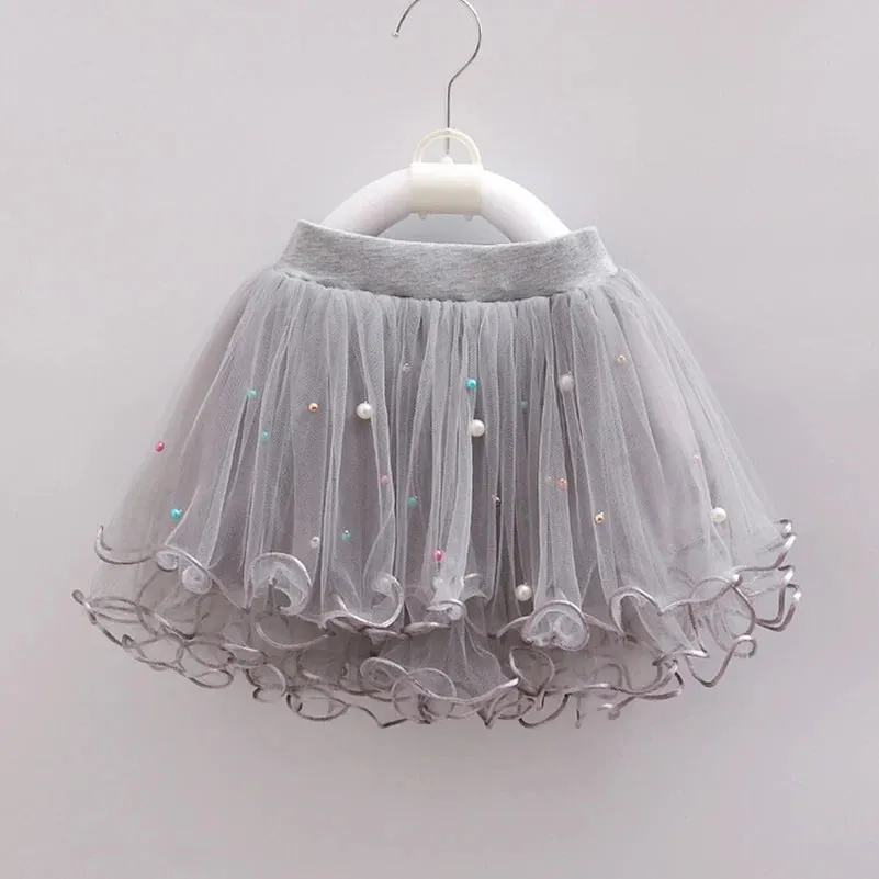 Girl's 2024 Summer New Fashion Solid Color Beaded Princess Half skirt