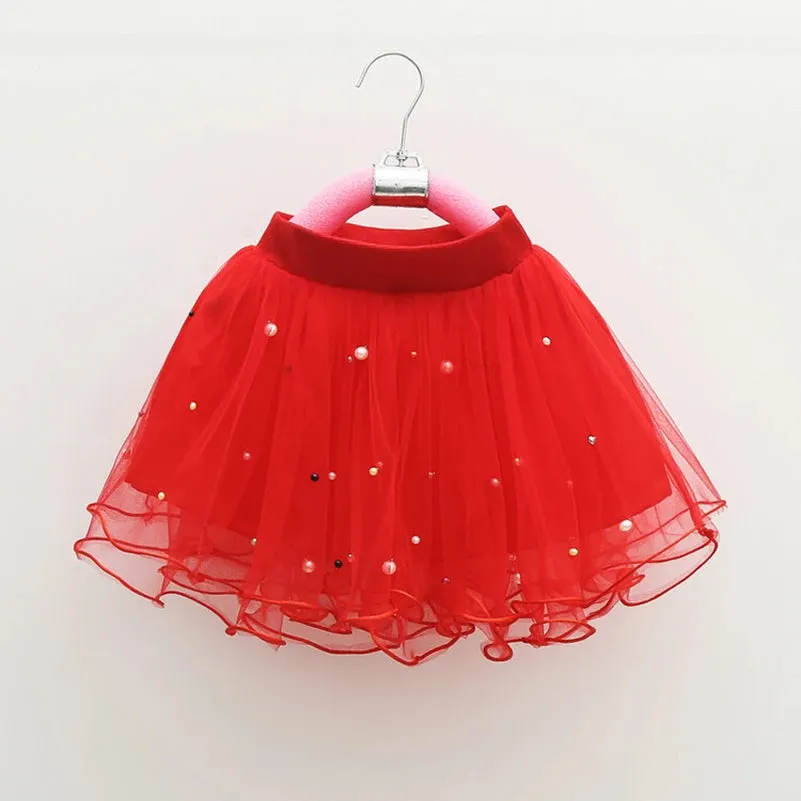 Girl's 2024 Summer New Fashion Solid Color Beaded Princess Half skirt