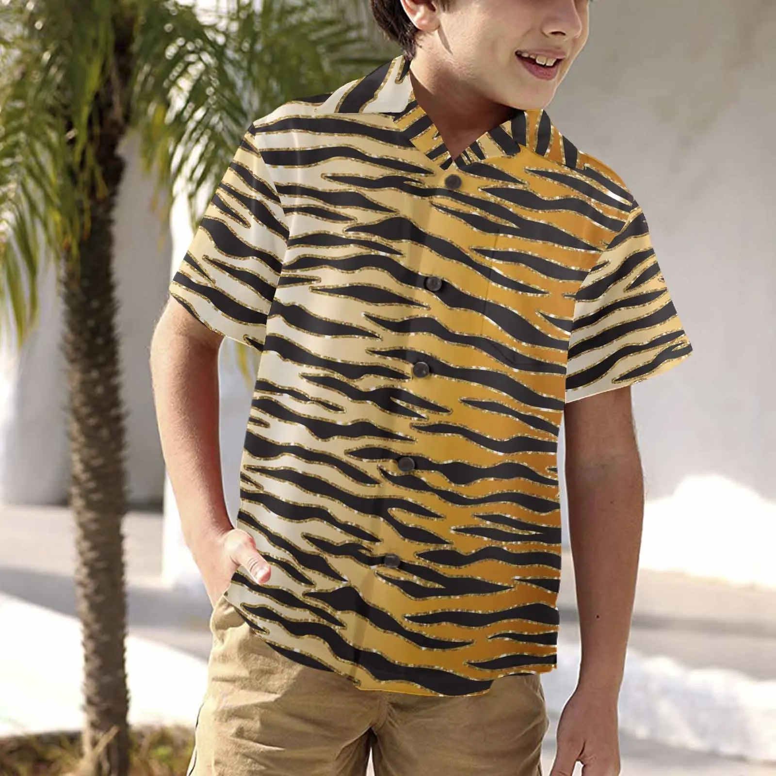 Glitter Gold Animal Print  Little Boys Hawaiian Shirt