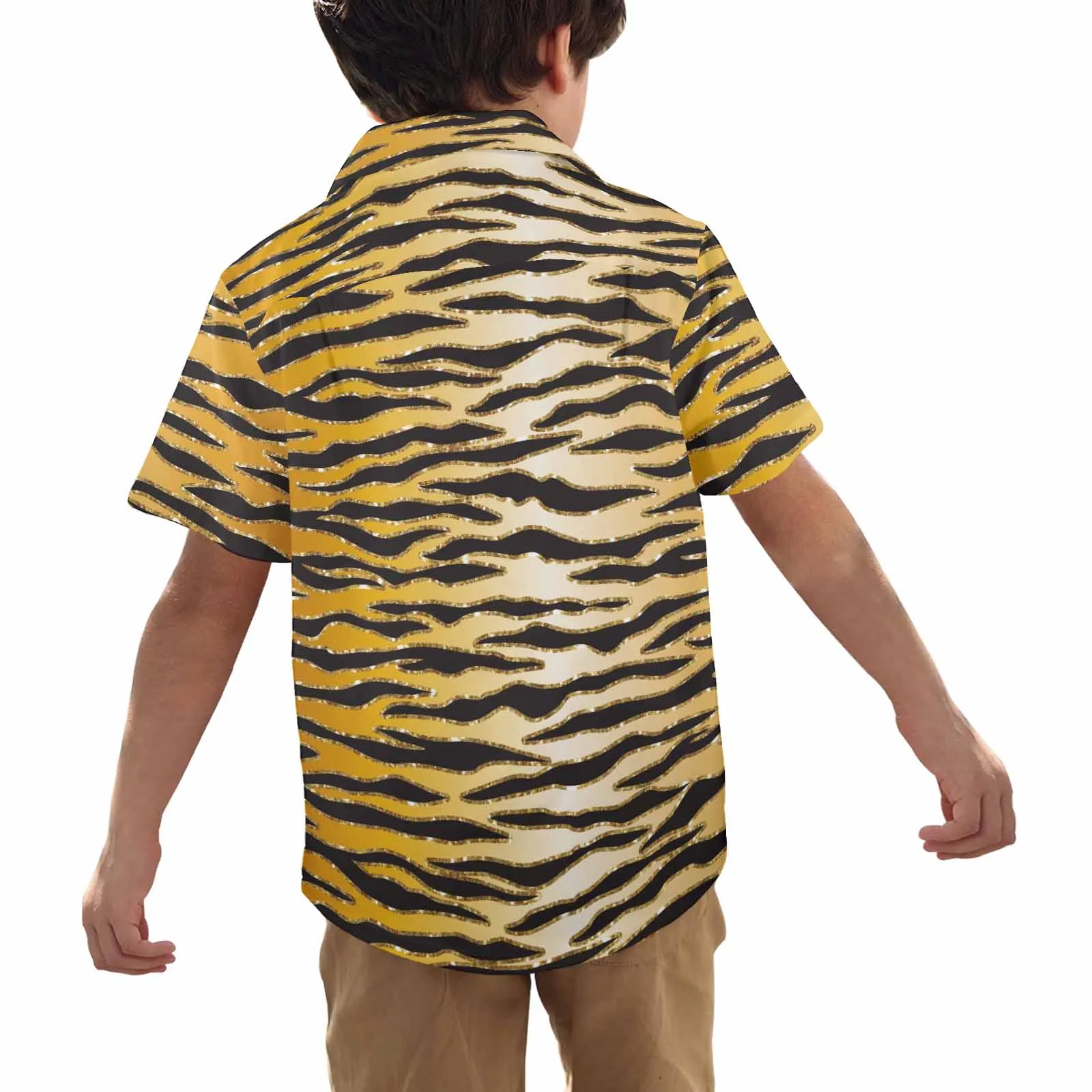 Glitter Gold Animal Print  Little Boys Hawaiian Shirt