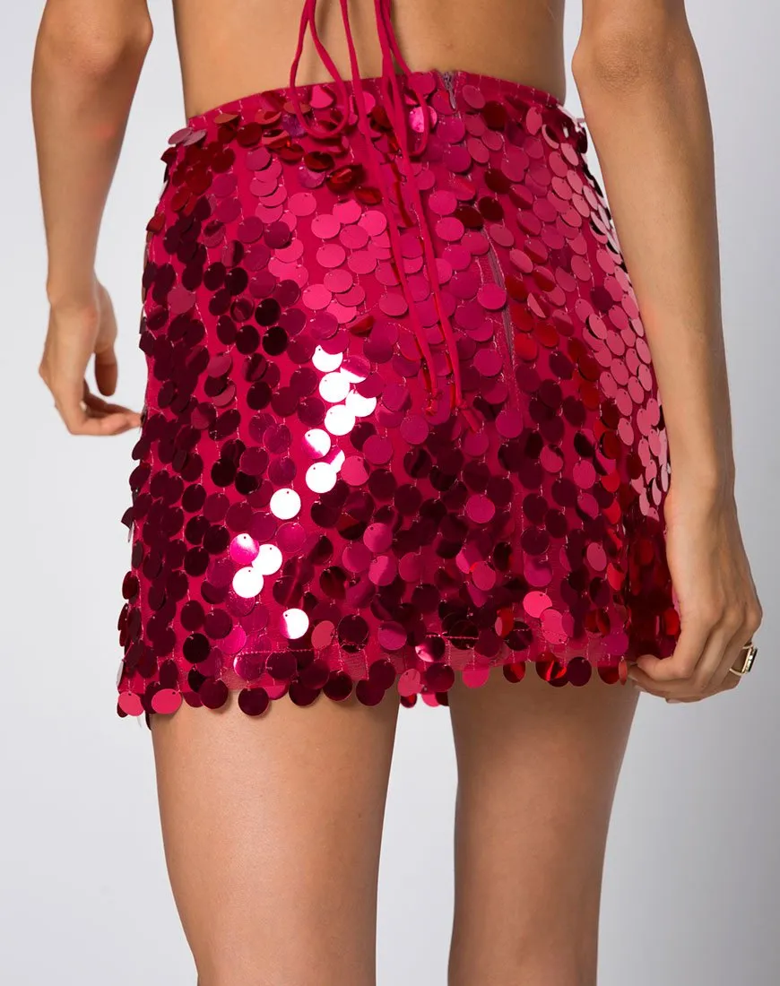 Helena Skirt in Red Cherry Disc Sequin