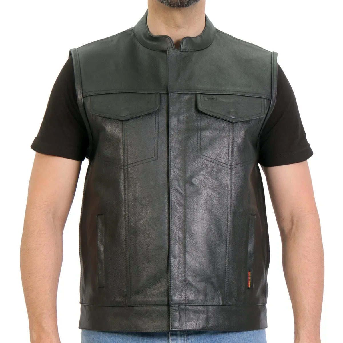 Hot Leathers VSM1202 Men's Black '2-in-1' Conceal and Carry Leather Vest with Hoodie