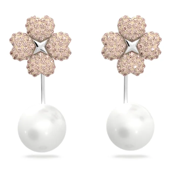 Latisha earring jackets Flower, Pink, Rhodium plated 5636486