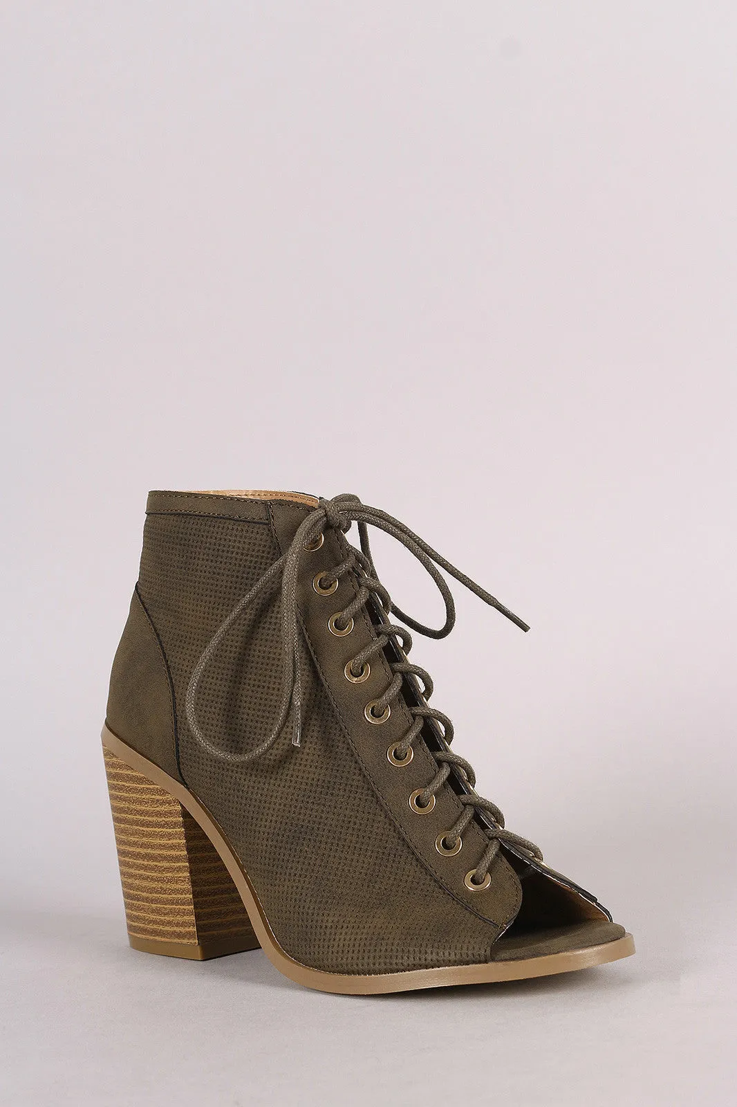 Lisa -  Perforated Nubuck Chunky Heeled Ankle Boots