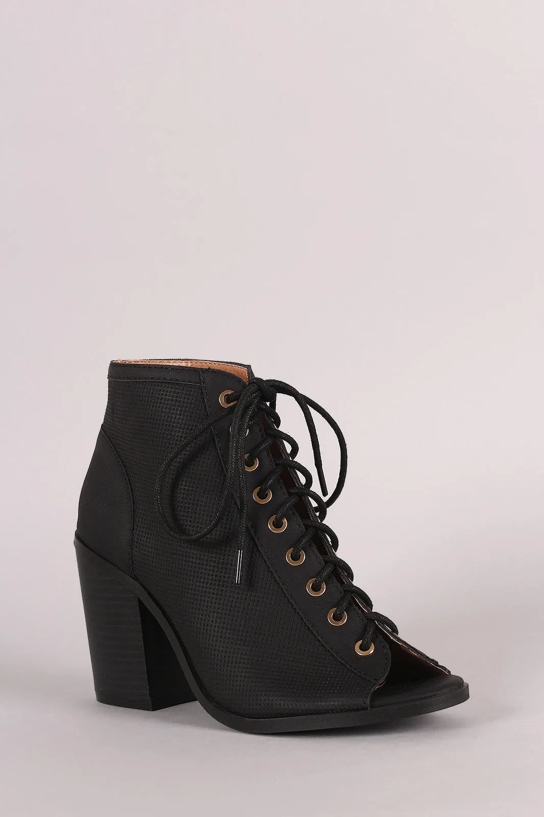 Lisa -  Perforated Nubuck Chunky Heeled Ankle Boots