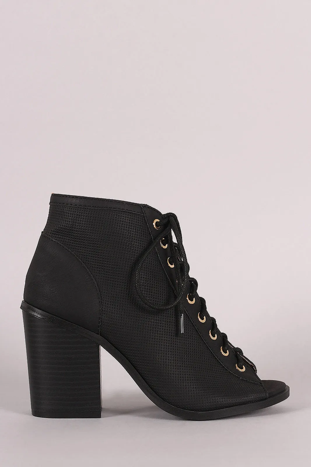 Lisa -  Perforated Nubuck Chunky Heeled Ankle Boots