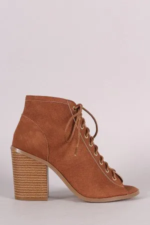 Lisa -  Perforated Nubuck Chunky Heeled Ankle Boots