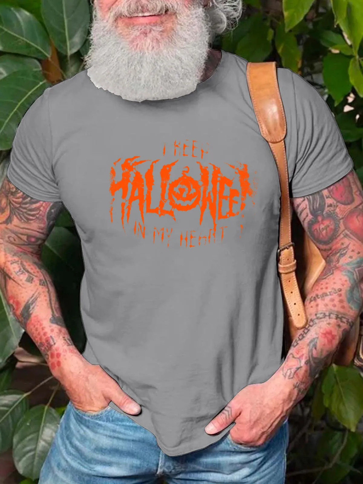 Men Pumpkin Light Halloween Letters Cotton T-Shirt