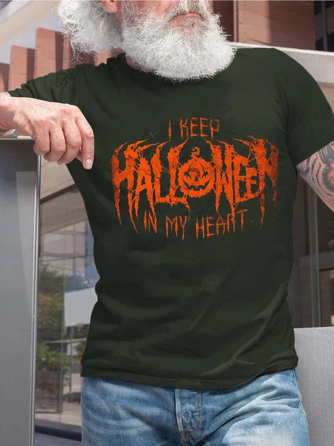 Men Pumpkin Light Halloween Letters Cotton T-Shirt