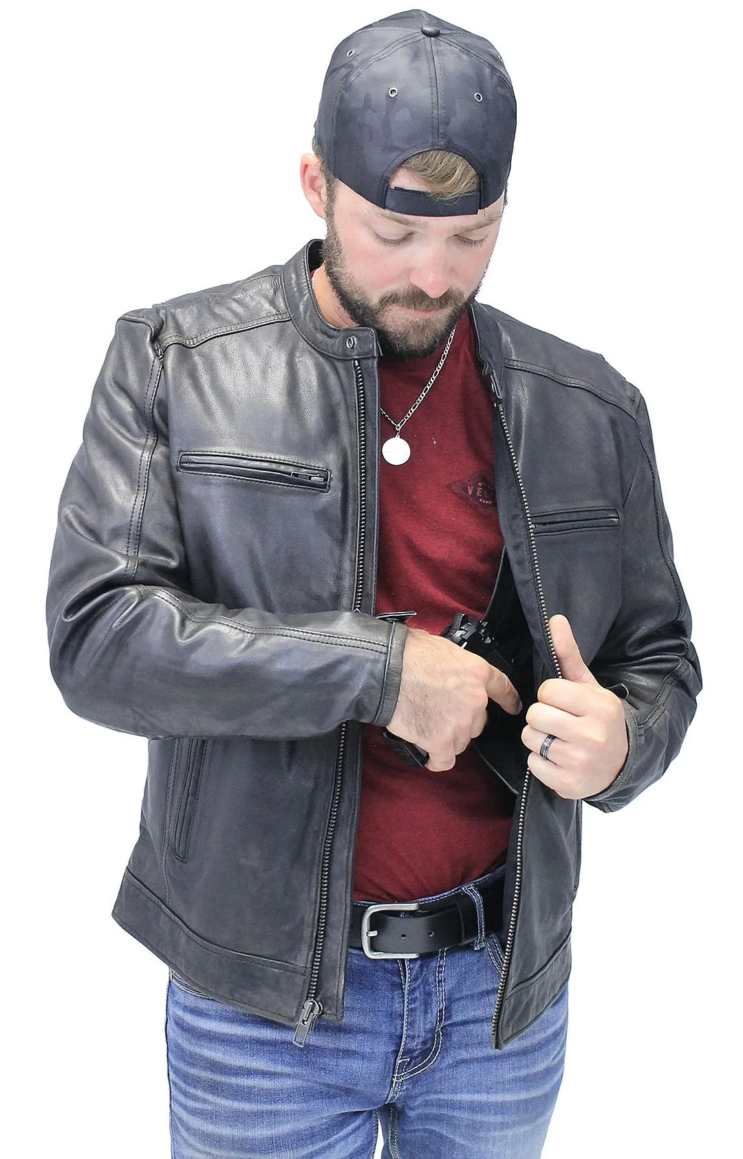 Men's Vintage Black Scooter Jacket w/Concealed Pockets #MA2530ZVV