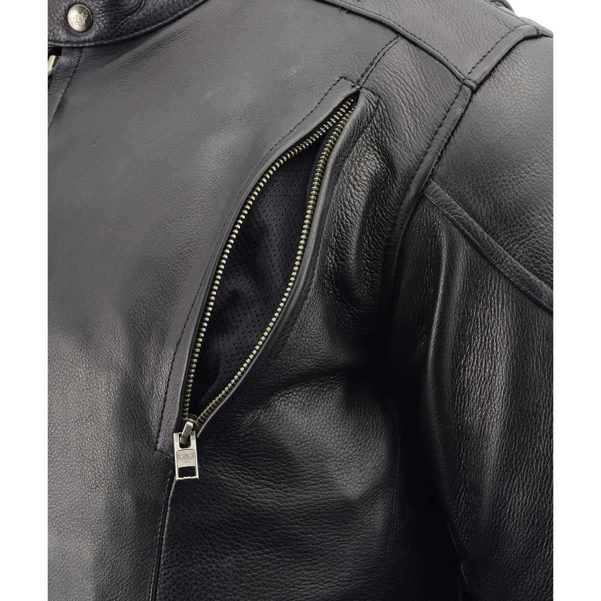 Milwaukee Leather LKM1765 Men's Black Vented Scooter Leather Jacket with Side Laces