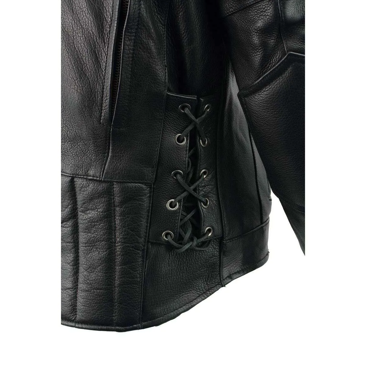 Milwaukee Leather LKM1765 Men's Black Vented Scooter Leather Jacket with Side Laces