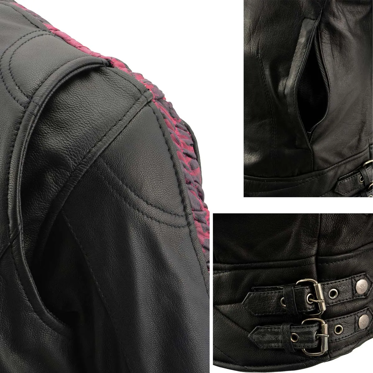 Milwaukee Leather MLL2571 Womens Black and Pink 'Crinkled Arm'