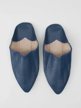 Moroccan Plain Pointed Babouche Slippers, Blueberry