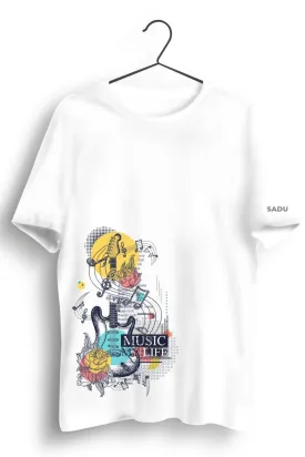 Music Life Graphic Printed White Tshirt