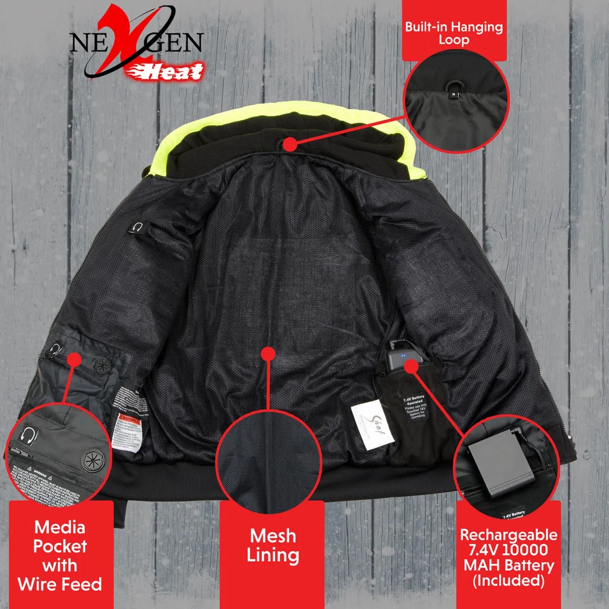 Nexgen Heat MPL2773SET Women's Heated Hoodie High-Viz Reflective - Zipper Front Sweatshirt Jacket w/ Battery Pack