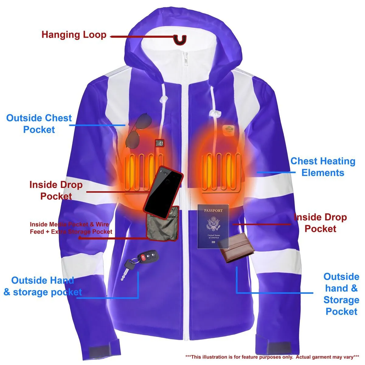 Nexgen Heat MPL2773SET Women's Heated Hoodie High-Viz Reflective - Zipper Front Sweatshirt Jacket w/ Battery Pack