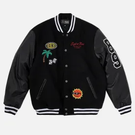 No Worries Letterman Jacket Black