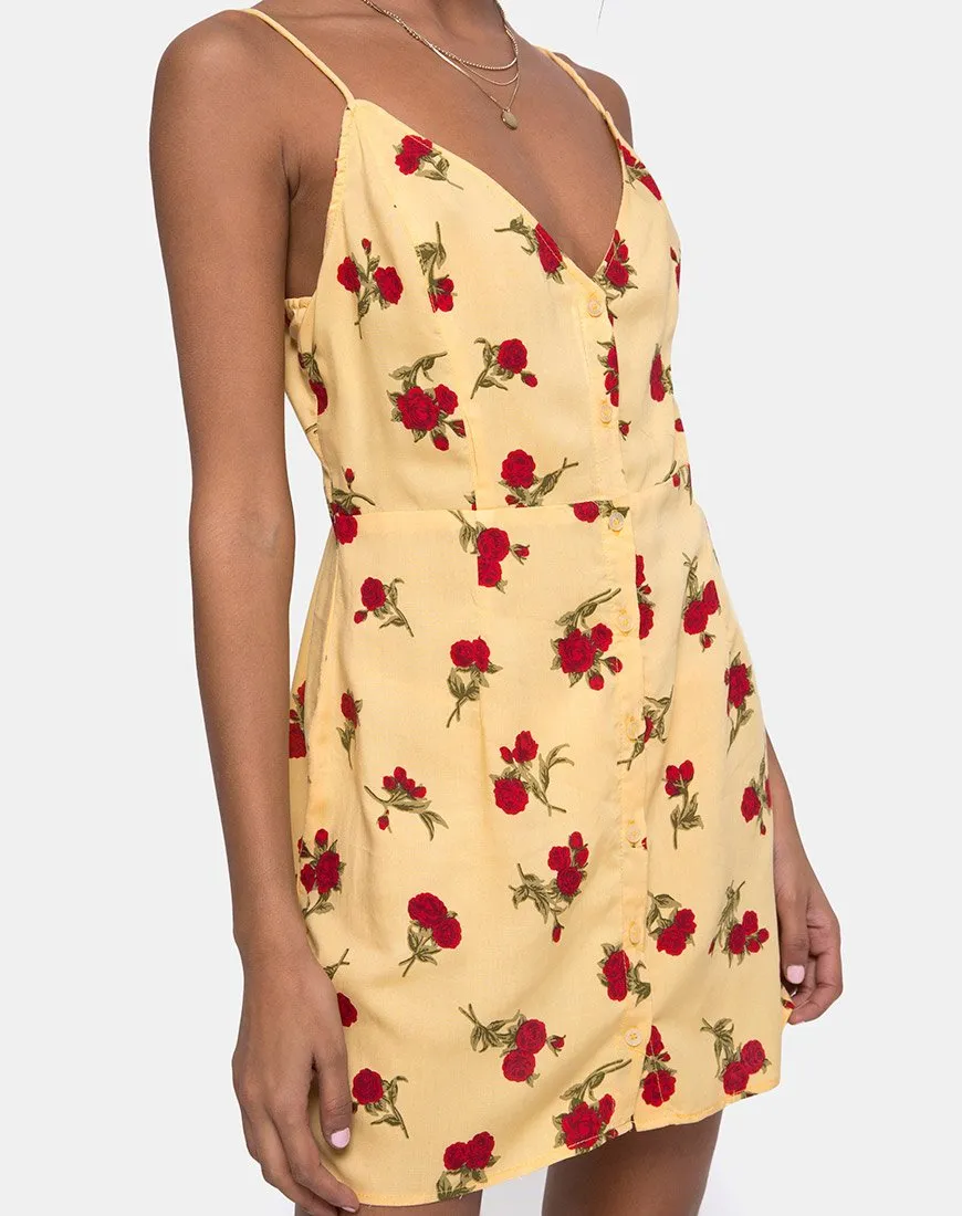 Novia Slip Dress in Falling Rose Yellow