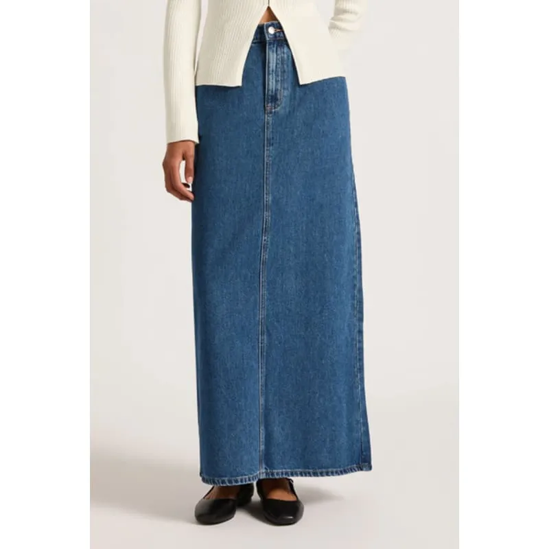 Organic Denim Maxi Skirt | Vintage Blue